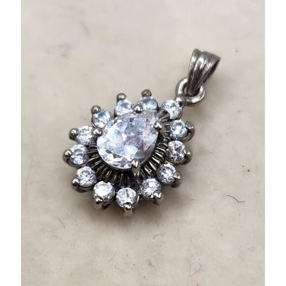 Vintage CZ Pendant Pear Shaped Center Stone WIth Accents - Picture 1 of 5